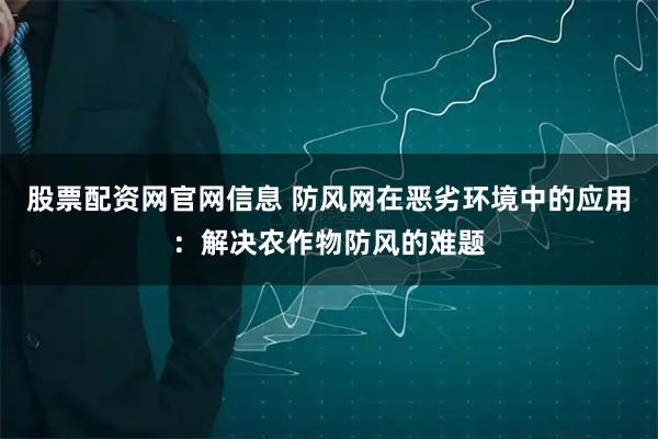 股票配资网官网信息 防风网在恶劣环境中的应用：解决农作物防风的难题