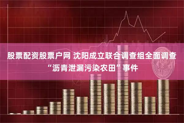 股票配资股票户网 沈阳成立联合调查组全面调查“沥青泄漏污染农田”事件